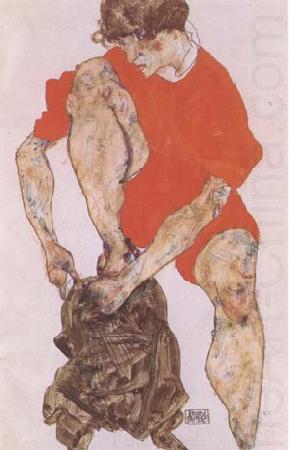 Egon Schiele Female Model in Bright Red Jacket and Pants (mk09) china oil painting image